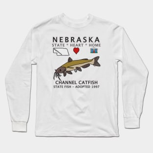 Nebraska - Channel Catfish - State, Heart, Home - state symbols Long Sleeve T-Shirt